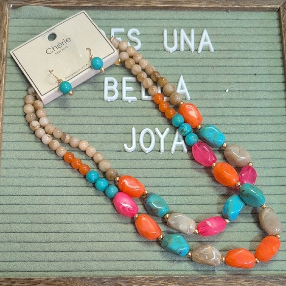 Cherie Jewelry - Vibrant Beaded Necklace and Earring Set